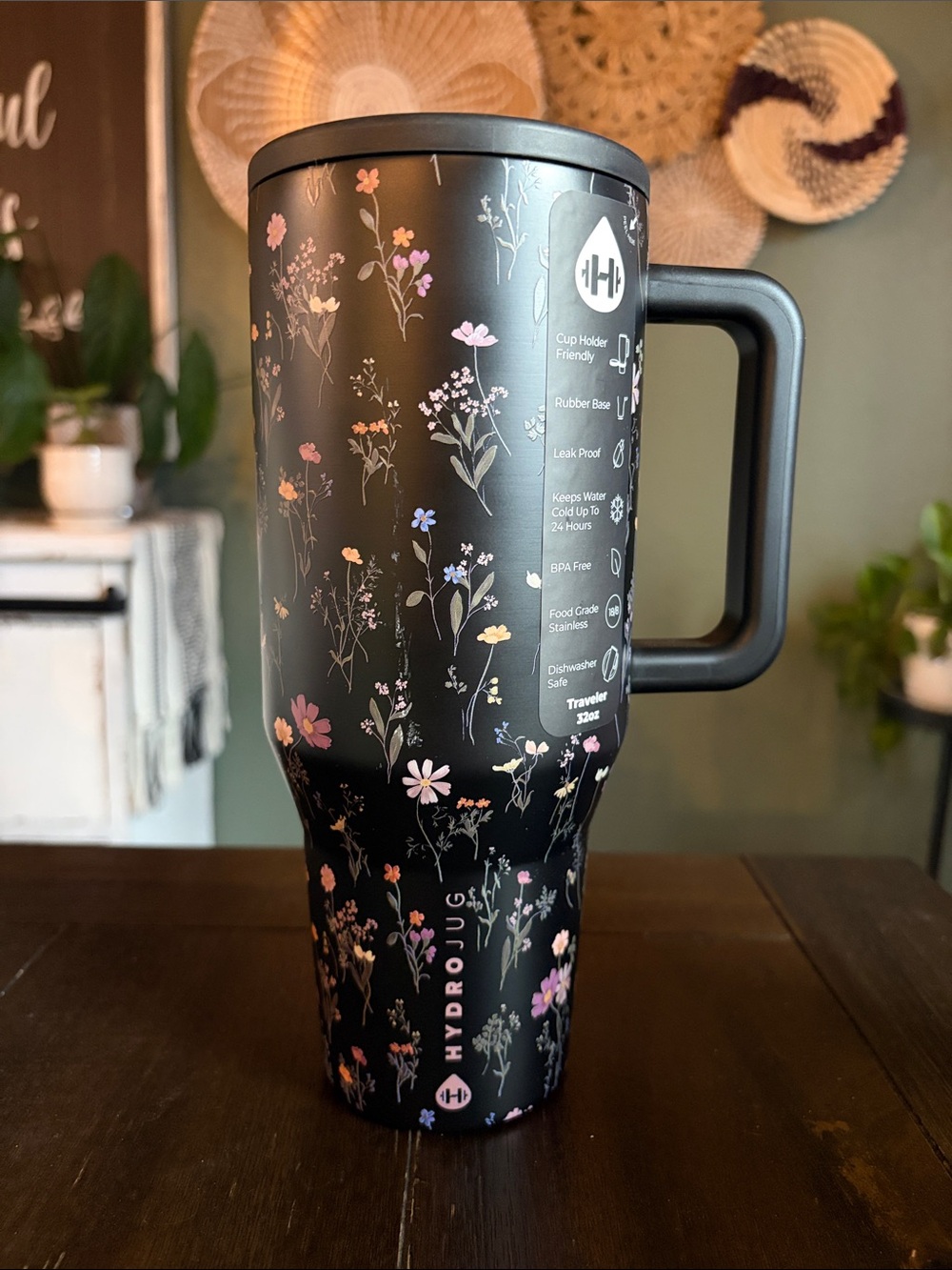HydroJug 32oz Midnight Floral Traveler Tumbler! New!